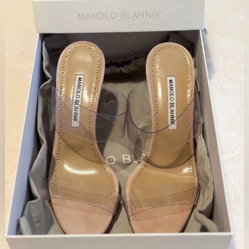 Manolo Blahnik Scoto Nude PVC Sandals | Authentic | Size 37